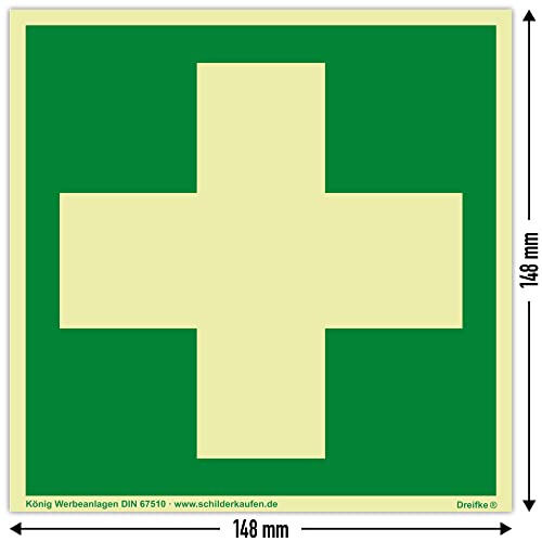 Cartel de primeros auxilios | extra largo retroiluminado | PVC autoadhesivo 148 x 148 mm | según BGV A 8 DIN 67510