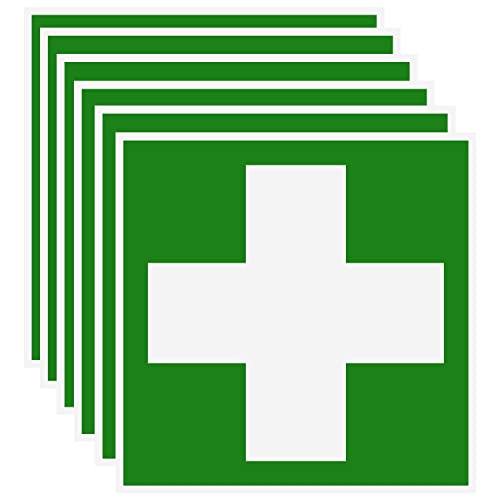 Pegatina de primeros auxilios, cruz verde, señal de rescate autoadhesiva, para botiquín de primeros auxilios, 10 x 10 cm (6)