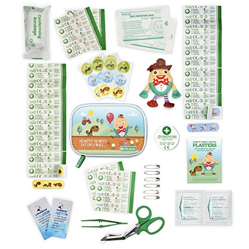 Yellodoor -Kit de primeros auxilios para bebés, 68 piezas de suministros de grado médico esencial para niños, hogar familiar, automóvil y viaje, incluye marioneta de dedo de Humpty Dumpty