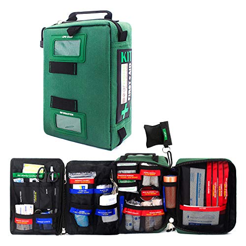 Kit de primeros auxilios compacto de supervivencia de emergencia, kit médico con compartimentos etiquetados, para barco, coche, camping, senderismo, viajes y mochileros